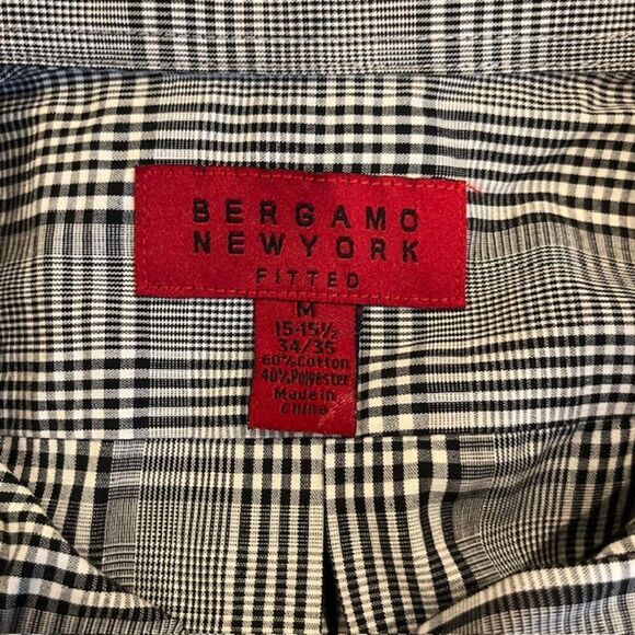 Bergamo New York Black Plaid Men's Button Front Dress Shirt Size Medium - Picture 6 of 10